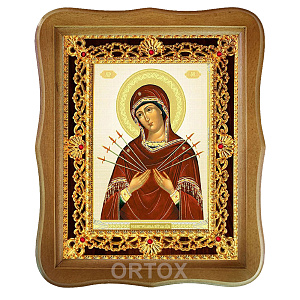 Икона Божией Матери "Семистрельная", 22х27 см, фигурная багетная рамка (темный киот)
