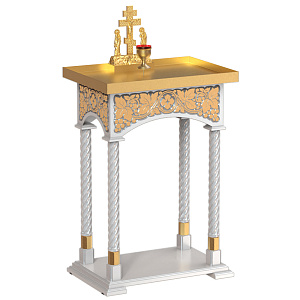 Панихидный стол песковой "Суздальский" белые с золотом (поталь), колонны, резьба, высота 100 см (70х50х100 см)