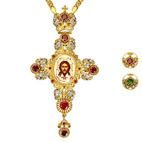 Крест наперсный из ювелирного сплава в позолоте с цепью, деколь, 7,7х14 см