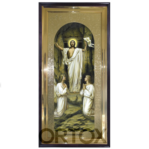 Икона большая храмовая Воскресение Христово, прямая рама фото 2