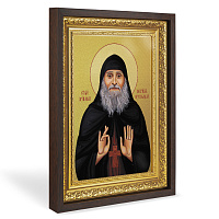Икона преподобного Гавриила Ургебадзе, в широком багете, цвет "темный дуб", на холсте, с золочением