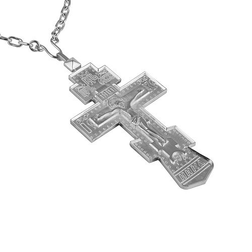 Крест наперсный латунный в серебрении, с цепью, 6х12 см фото 4