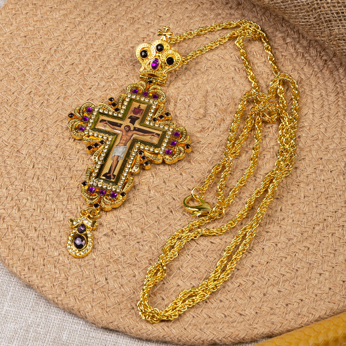 Крест наперсный с цепью, цинковый сплав, 7,5х16 см фото 9