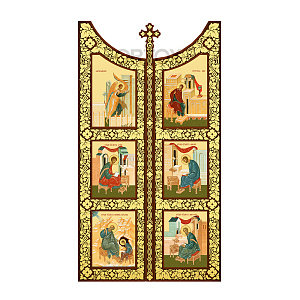Царские врата для "Суздальского" иконостаса, цвет "кипарис" с золотом (поталь) (сосна, 105,6х10х180 см)