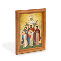 Икона святых мучениц Веры, Надежды, Любови и матери их Софии в деревянной рамке, цвет "кипарис", 12х1,5 х17 см