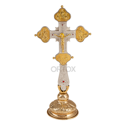 Крест напрестольный латунный, гравировка, камни фото 8