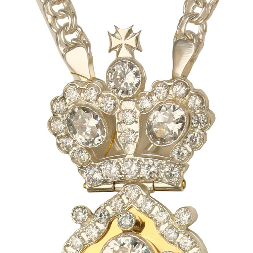 Крест наперсный из ювелирного сплава в серебрении с цепью, фрагментарная позолота, белые фианиты, вы фото 3 Крест наперсный из ювелирного сплава в серебрении с цепью, фрагментарная позолота, белые фианиты, вы фото 3