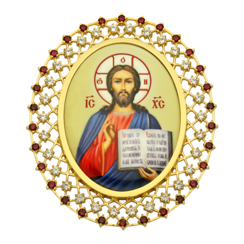Накладки на митру (комплект из 4 штук) из ювелирного сплава в позолоте, с фианитами, №33 фото 3