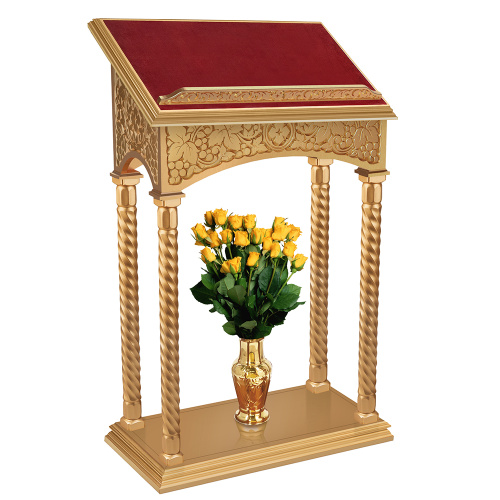 Аналой центральный "Суздальский", цвет "золото", колонны, красная ткань, высота 127 см фото 2 Аналой центральный "Суздальский", цвет "золото", колонны, красная ткань, высота 127 см фото 2