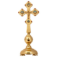 Крест настольный с подставкой, латунь, фианиты, эмаль, 20х50 см, №2, У 3-0929