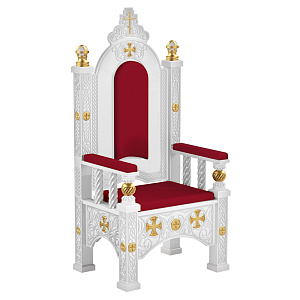 Архиерейский трон "Ярославский" белый с золотом (поталь), 70х58х161 см (красная ткань)