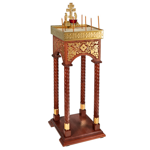 Панихидный стол песковой "Суздальский", цвет "кипарис" с золотом (поталь), колонны, резьба, 46х46х100 см фото 7