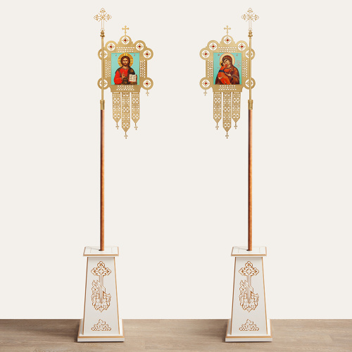 Хоругви металлические с ликами Спасителя и Божией Матери "Владимирская", комплект, 48,3х112,7 см фото 3