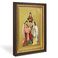 Икона святых мучениц Веры, Надежды, Любови и матери их Софии, в широком багете, цвет "темный дуб", на холсте, с золочением