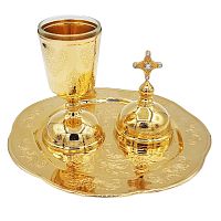 Елейница из ювелирного сплава с тарелочкой для елеопомазания, позолота, фианиты