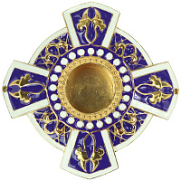 Мощевик латунный накладной "Эмалевый крест", фиолетовый, Ø 65 мм