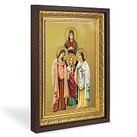 Икона святых мучениц Веры, Надежды, Любови и матери их Софии, в широком багете, цвет "темный дуб", на холсте, с золочением