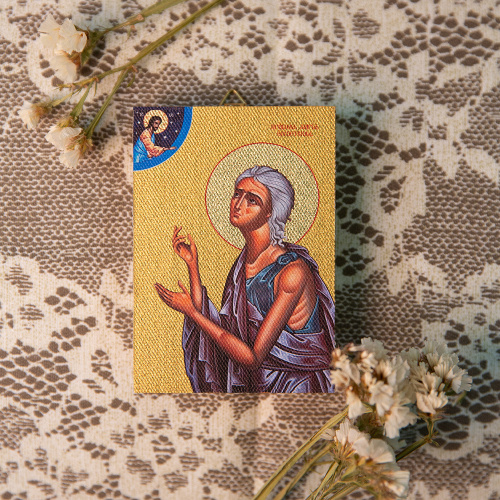 Икона преподобной Марии Египетской на деревянной основе светлая, на холсте с золочением фото 2
