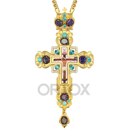 Крест наперсный латунный, позолота, фианиты, высота 16 см фото 7