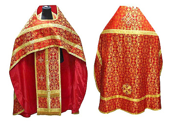 Иерейское облачение красное, шелк, золотой галун с рисунком "крест" (машинная вышивка)