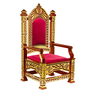 Архиерейский трон "Вятский", цвет "кипарис" с золотом (поталь), 78х72х150 см (красная ткань)