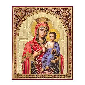 Икона Божией Матери "Иверская", бумага, УФ-лак (15х18 см)