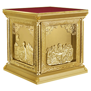 Облачение на престол "Золотые своды", чеканка, высота 107 см (90х90х107 см красная ткань, композит)