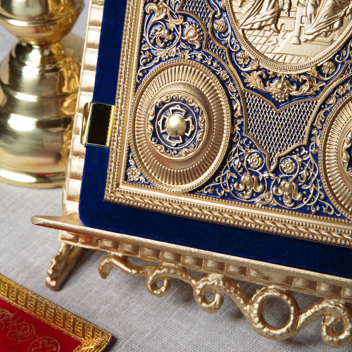 Апостол синий, оклад "под золото", бархат, эмаль, 23х30 см фото 8