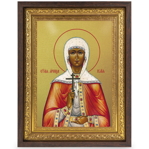 Икона мученицы Иулии (Юлии) Карфагенской, в широком багете, цвет "темный дуб", на холсте, с золочением фото 2