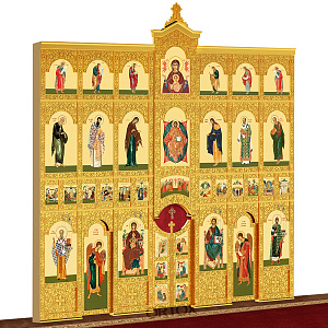 Иконостас "Суздальский" четырехъярусный позолоченный, 608х637х25,4 см (сосна, краска)