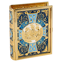 Оклад для Евангелия напрестольного, цинковый сплав, цвет "под золото", синяя эмаль, 16,5х6х24,5 см