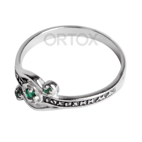 Кольцо серебряное с зелеными фианитами №6, литье, частичное чернение фото 3