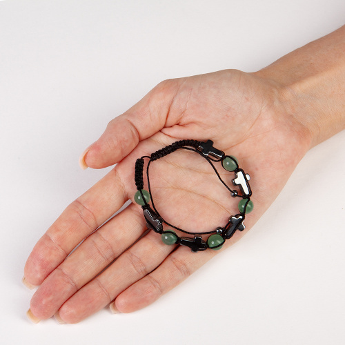 Браслет плетеный с бусинами из гематита и авантюрина (четки) фото 3