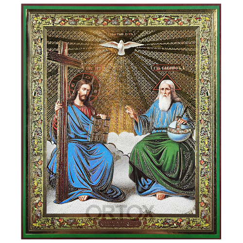 Икона Святой Троицы Новозаветной, 15х18 см, бумага, УФ-лак фото 4