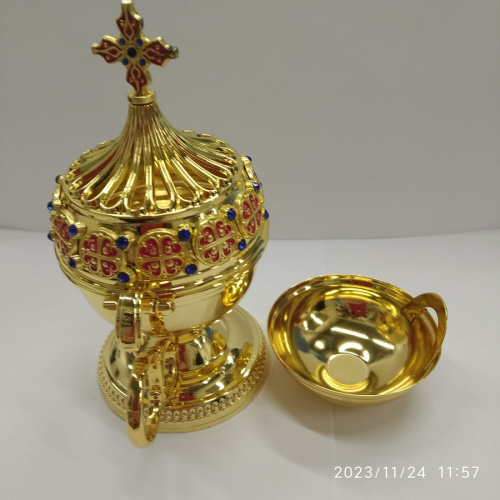 Кадильница, цинковый сплав, эмаль, камни, цвет "под золото", 8,5х12 см, У-0945 фото 2