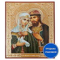 Икона благоверных князя Петра и княгини Февронии Муромских, бумага, конгрев, УФ-лак, 15х18 см (упаковка 5 шт.)
