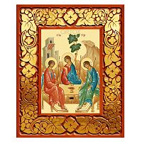 Икона Пресвятой Троицы в резной рамке, цвет "кипарис с золотом" (поталь), ширина рамки 12 см