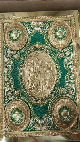 Апостол зелёный, полный оклад "под золото", эмаль, 23х30 см, У-0910 фото 7