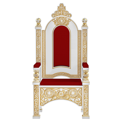 Архиерейский трон "Ярославский" белый с золотом (патина), 70х58х161 см фото 2