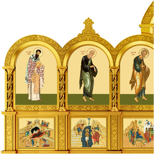 Иконостас деревянный резной "Владимирский" трехъярусный, цвет "золото", 690х620х40 см фото 7 Иконостас деревянный резной "Владимирский" трехъярусный, цвет "золото", 690х620х40 см фото 7