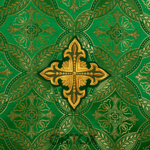 Накидка на аналой "Крест" зеленая, шелк "Лавр", золотая тесьма, бахрома, 45,5х200 см фото 4