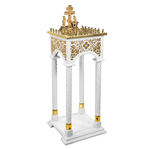Панихидный стол на 36-50 свечей "Суздальский" белый с золотом (поталь), колонны, резьба, 46х46х100 см фото 3