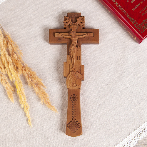 Крест напрестольный деревянный резной, 9,5х23,5 см фото 4