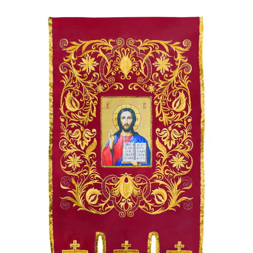 Хоругви вышитые бордовые с отделкой "под золото", 66х138 см, комплект фото 3