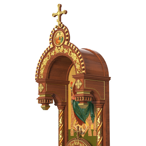 Архиерейский трон с сенью "Романовский", цвет "кипарис" с золотом (поталь), 113х89х351 см фото 6