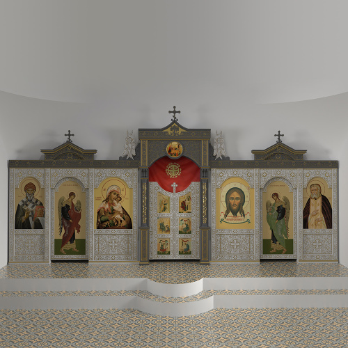 Иконостас одноярусный (Московская обл.) серый с золотом (патина), 758х356х29 см