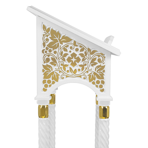 Аналой центральный "Суздальский" белый с золотом (поталь), колонны, резьба, высота 135 см фото 6