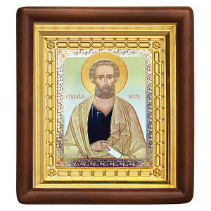 Икона апостола Петра, 18х20 см, деревянный киот (светлый киот)