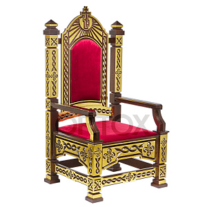 Архиерейский трон "Вятский" резной, темный с золотом, 78х72х150 см (синяя ткань)