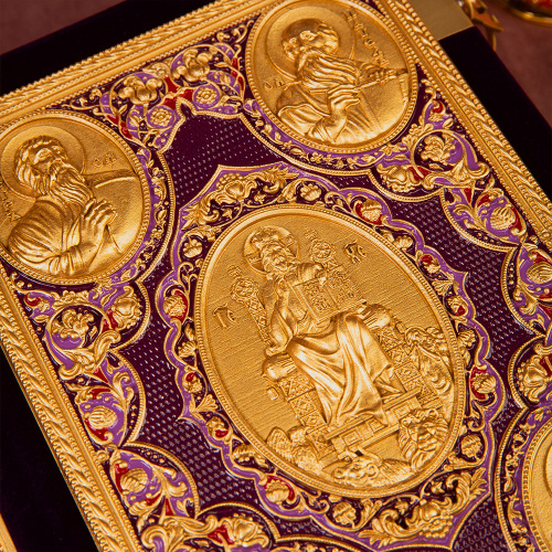 Апостол фиолетовый, оклад "под золото", бархат, эмаль, 23х30 см фото 3